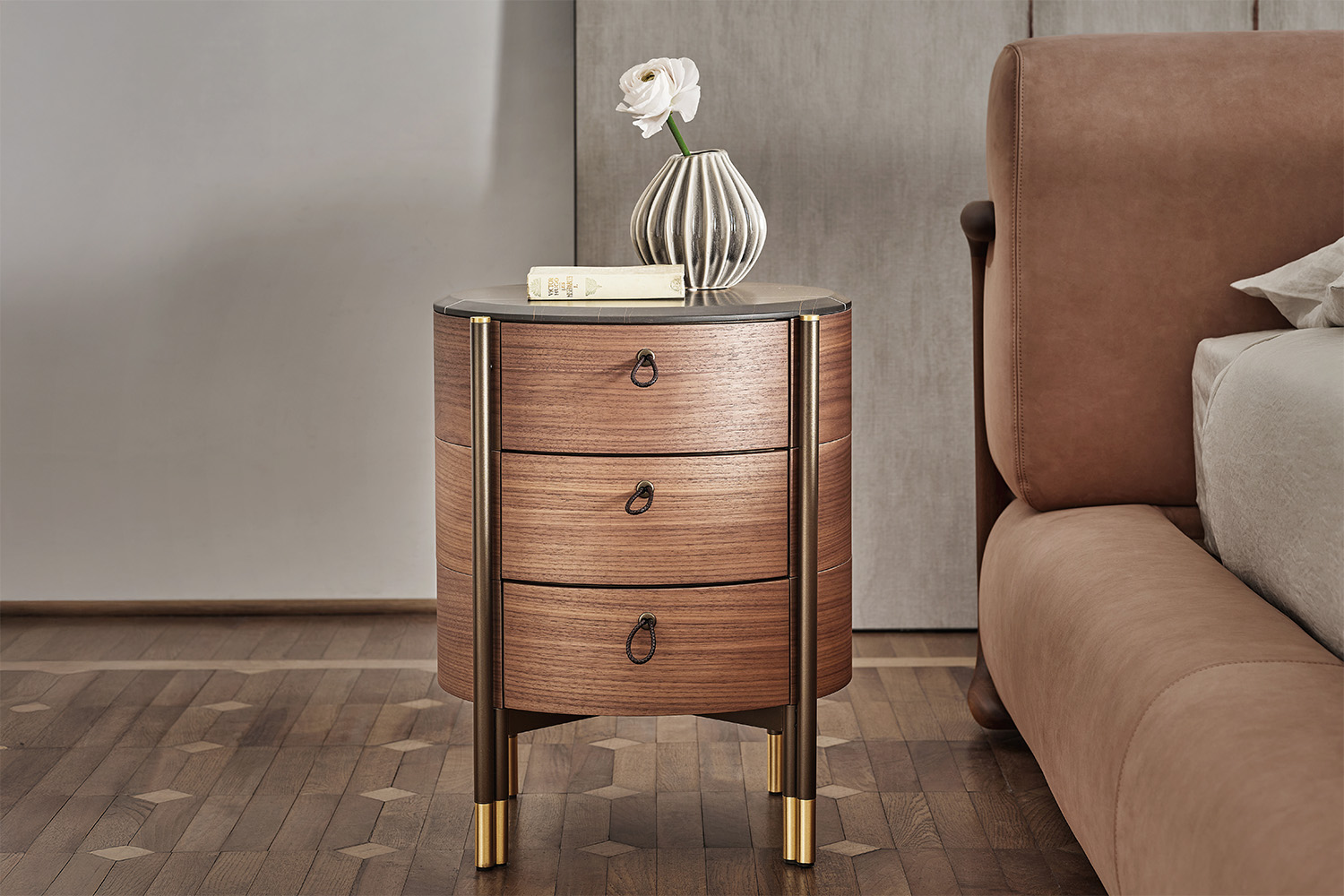 Bayus 3-Drawer Round Nightstand
