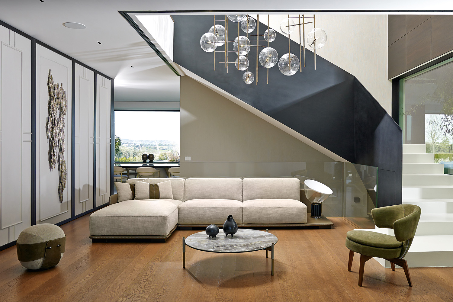 Border Sectional Sofa with Chaise and Shelf