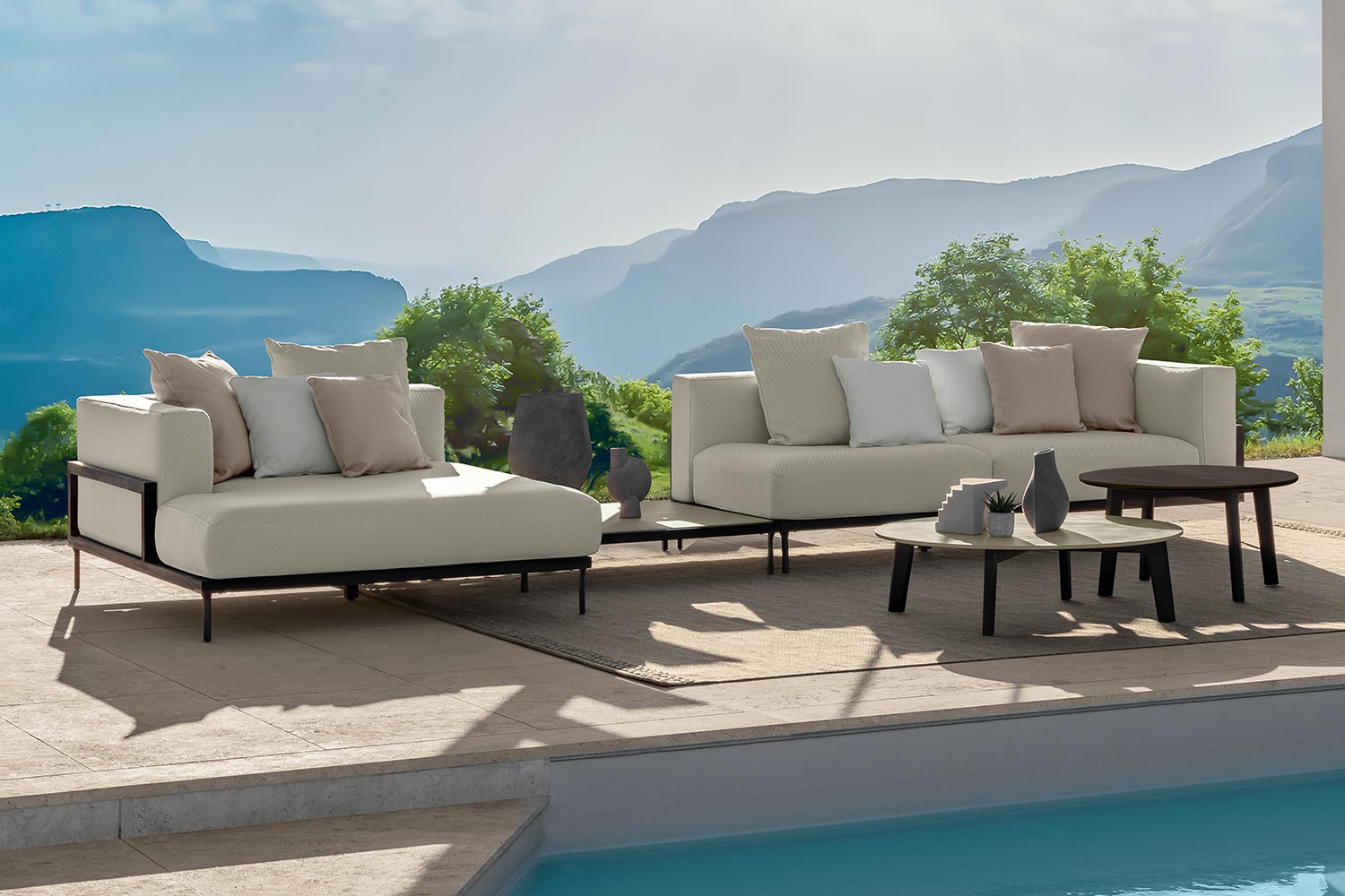 Cleo Wood Chaise Sectional with Table