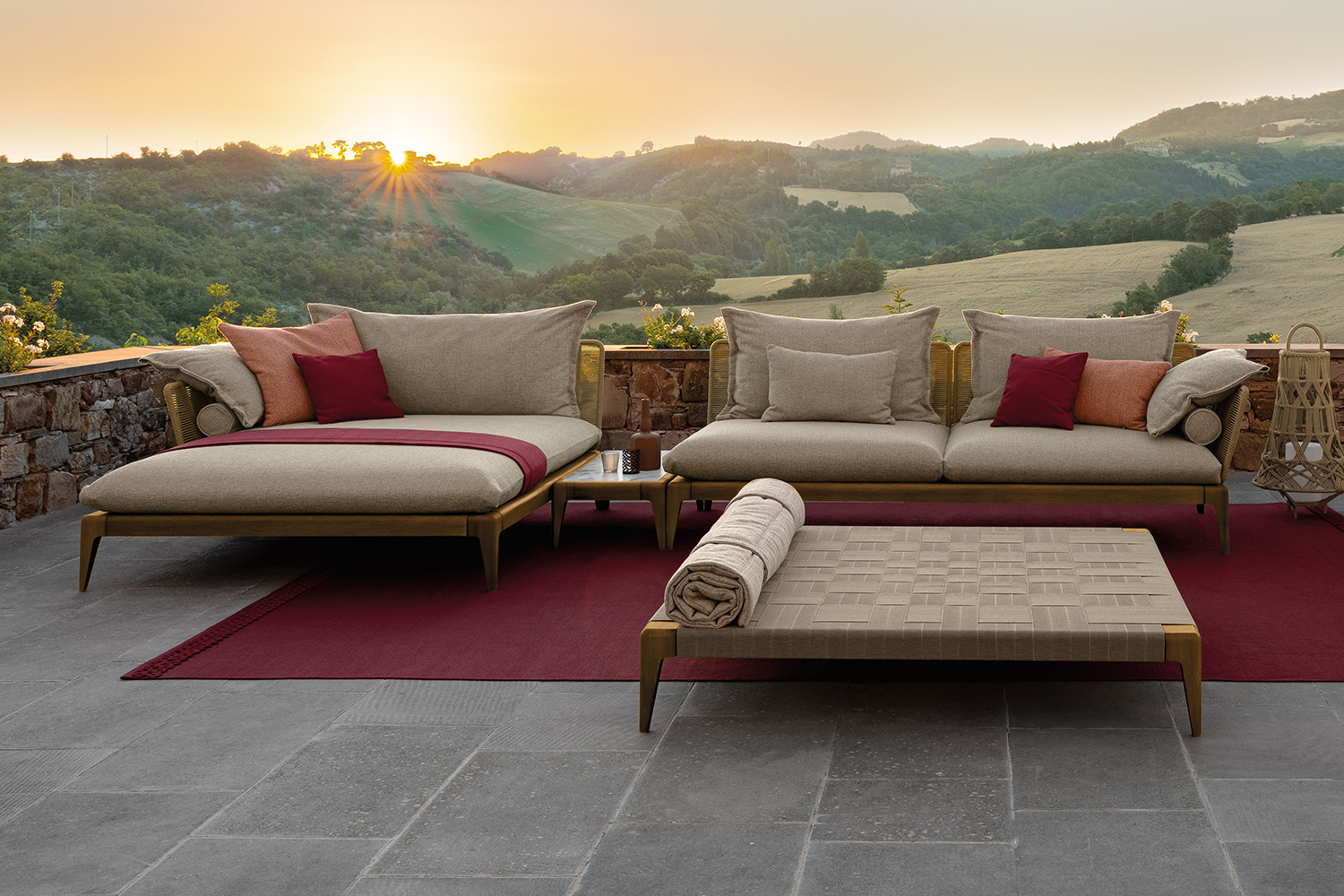 Cruise Teak Chaise Sectional Sofa with Table