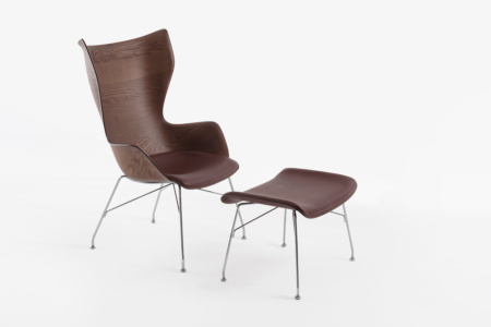 S/Wood Leather Footstool