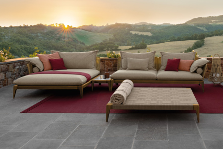 Cruise Teak Chaise Sectional Sofa with Table