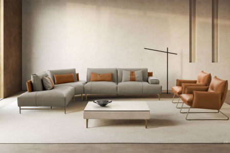 Saks Round Corner Sectional Sofa with Peninsula