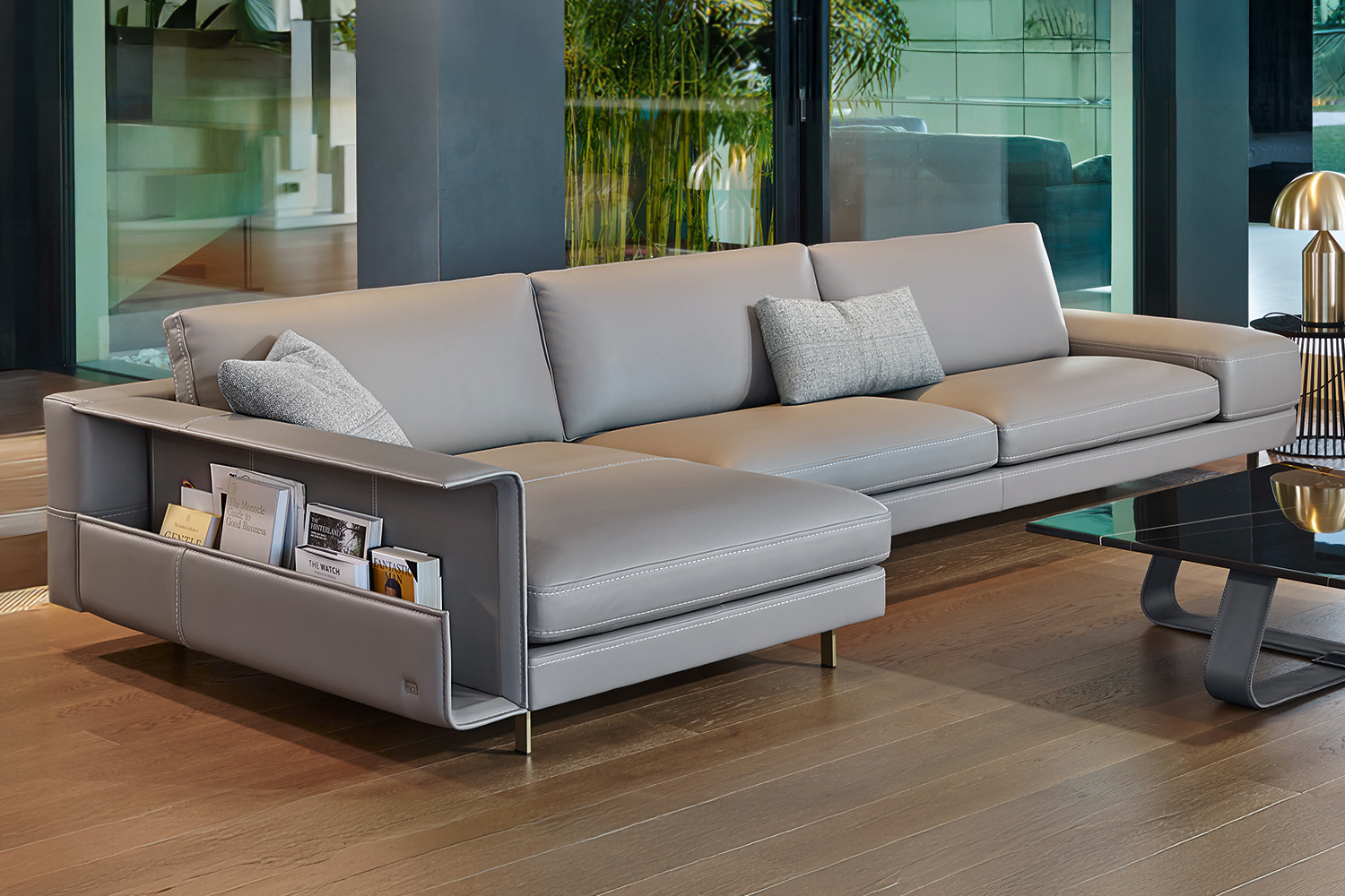 Vincent Sectional Sofa with Chaise and Bookrack